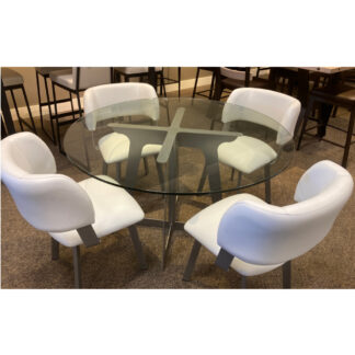 5-Piece Dining Set w/Round Clear Glass Table Top (Genesis) and Grigio/Magnetite (Easton) Pub Chairs by Amisco