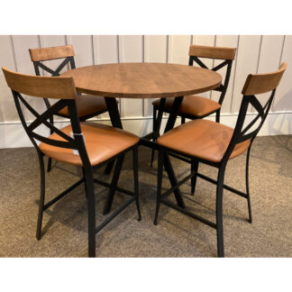 5-Piece Dining Set w/Solid Birch/Toasty 42″ Round Table Top (Norcross) and Kyle) Stools by Amisco