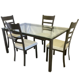 5-Piece Dining Set w/Clear Glass Table Top (Ricard) and Fossil/Cobrizio (Owen) Chairs by Amisco