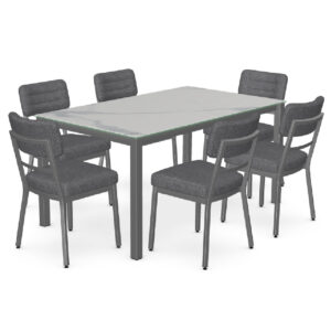 5-Piece Dining Set w/Italian Porcelin/Statuario Marble Glass Table Top (Ricard) and Prima/Dayglam (Phoebe) Chairs by Amisco