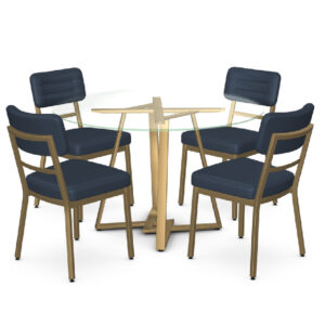 5-Piece Dining Set w/Round Clear Glass Table Top (Dirk) and Oceanic/Sungold (Phoebe) Chairs by Amisco