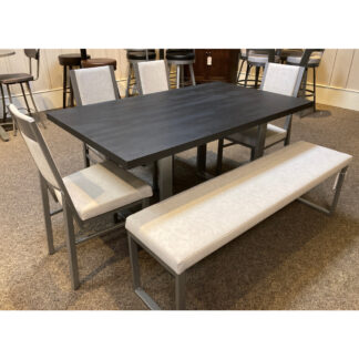6-Piece Dining Set w/Basalt Table Top (Burton) and Limestone/Magnetite (Payton/Dryden) Chairs & Bench by Amisco