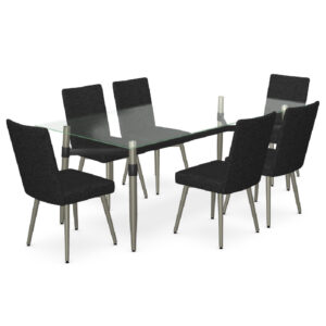 7-Piece Dining Set w/Rectangle Clear Glass Table Top (Link) and Kosmos/Titanium (Webber) Chairs by Amisco