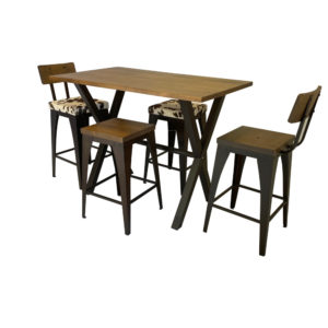 5-Piece Dinign Set w/Solid Birch/Toasty Table Top (Alex) and Cowhide-Pattern/Distressed Solid Birch Stools (Upright) by Amisco