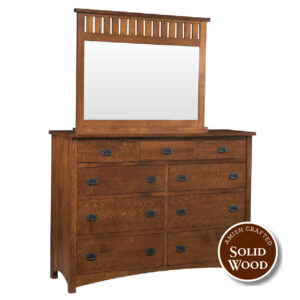 Claremont Solid Quartersawn White Oak Amish Crafted 9 Drawer Dresser with Mirror (OCS 117 Asbury) by Nisley
