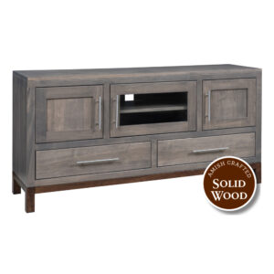 Vienna Brown Maple Amish Crafted TV Stand (FC 11434 Driftwood Base/OCS 117 Asbury) by Ashery Oak