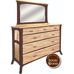 Fenton Wormy Maple Two Tone Rustic Walnut Amish Crafted 9 Drawer High Dresser with Mirror (Natural) by Noah Mast
