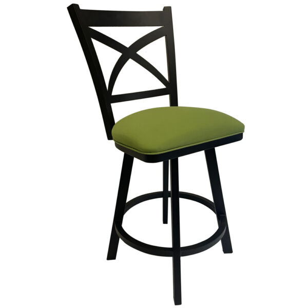 Edmonton 26" or 30" Outdoor Swivel Barstool (Matte Black/Canvas Ginko) by Wesley Allen