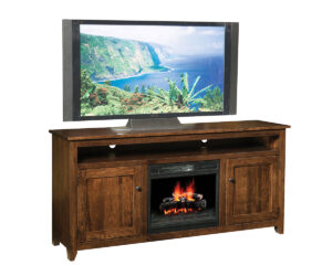 Modern Mission TV Stand With Fireplace – 70″W by Ashery Oak