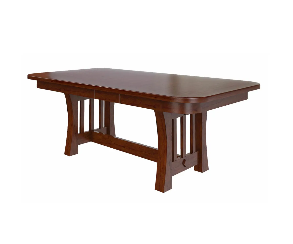 Curved Mission Double Pedestal Dining Table by Hermies Table Shop